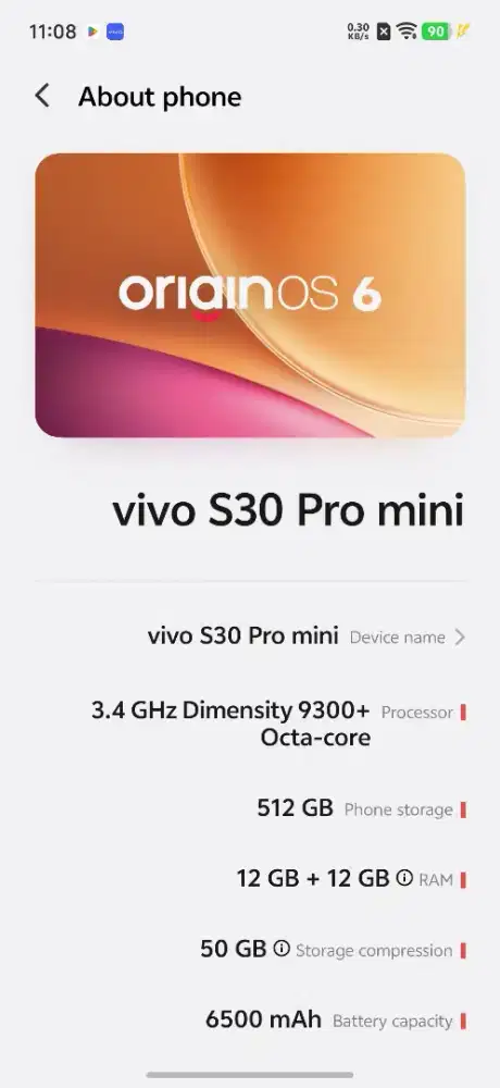Vivo S30 Pro Mini 512 gb