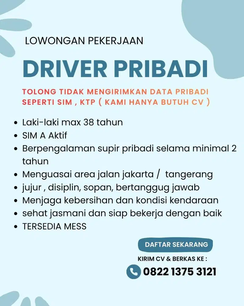 Loker Supir pribadi