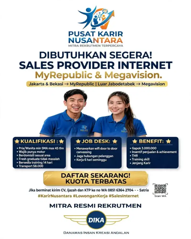 BUTUH CEPAT! Gaji 3 Jt + Insentif Jutaaan