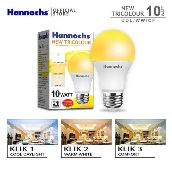 Hannochs Tricolour Lampu Bohlam LED 3 Warna Tricolor 10 Watt SNI Ori