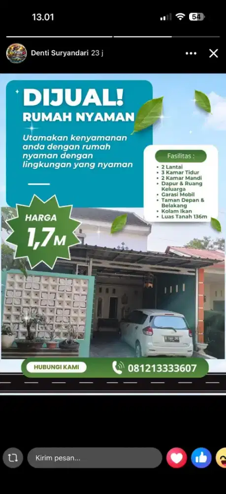 DIJUAL RUMAH LINGKUNGAN NYAMAN