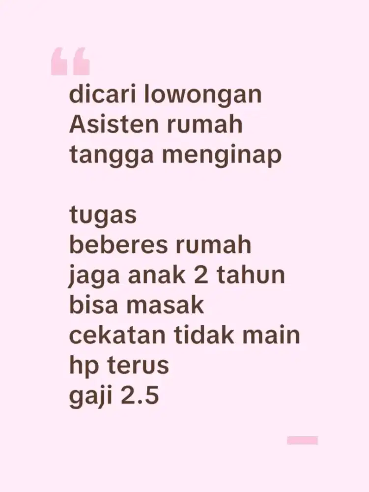 Lowongan ART menginap