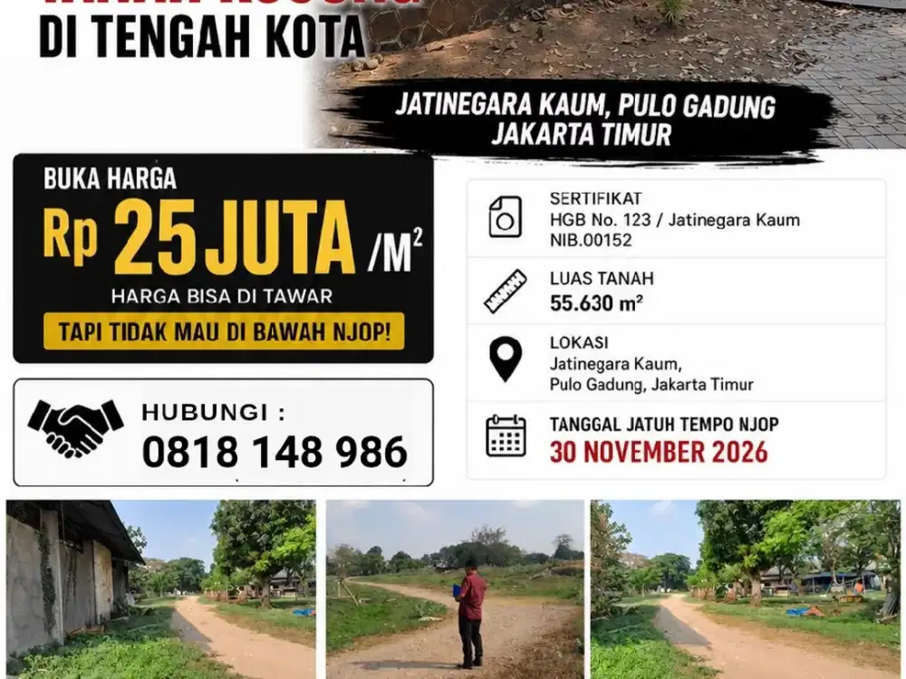 JUAL CEPAT TANAH KOSONG JATINEGARA KAUM, PULOGADUNG, JAKARTA TIMUR (NEGO SMP DEAL)