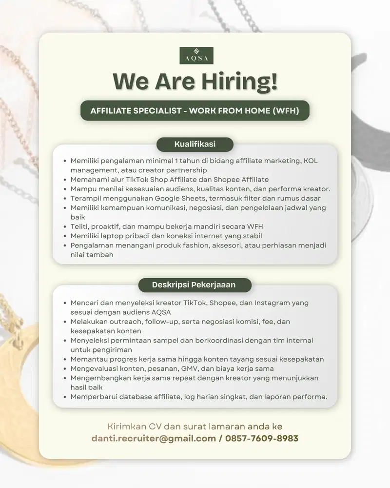 DIBUTUHAN AFFILIATE SPECIALIST - WORK FROM HOME (WFH)