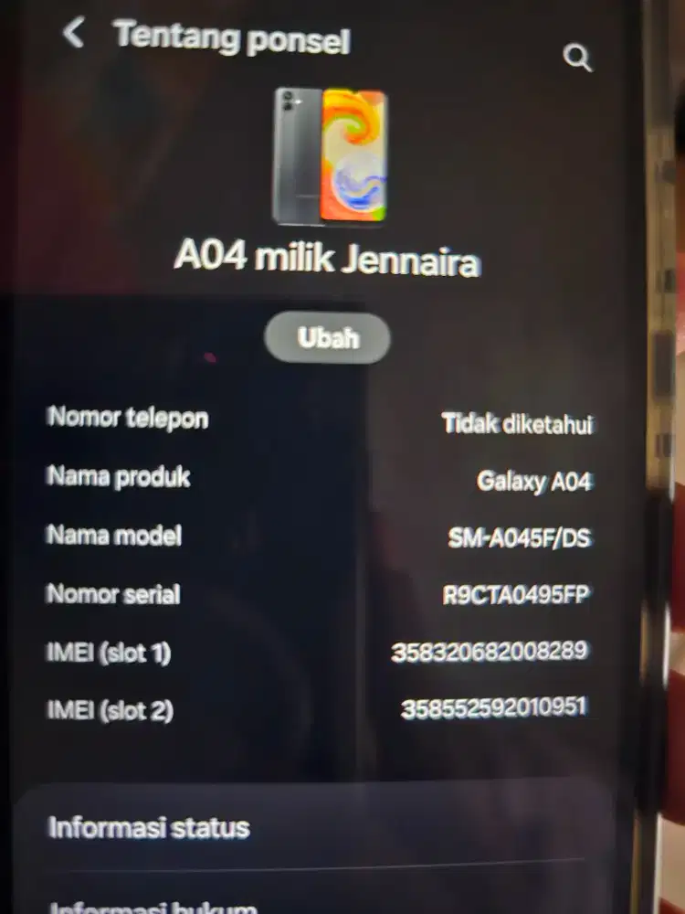 Samsung A04 kumplit charge,box dan mulus