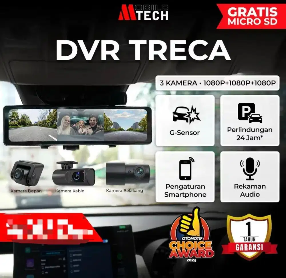DashCam Mobil 3 kamera TRECA WIFI 1080p Bagus