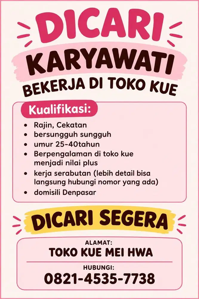 DICARI SEGERA KARYAWARI