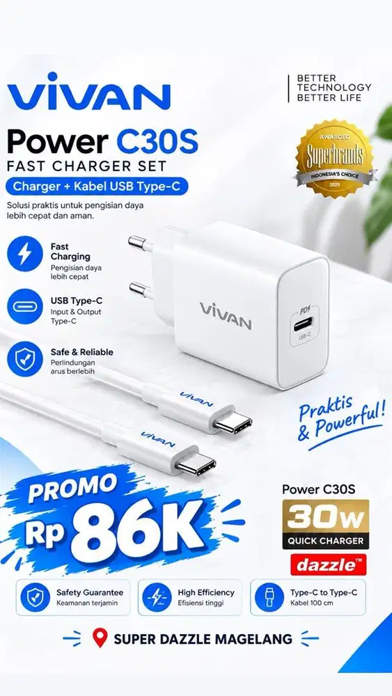 Tc vivan power c 30s c to c black /white