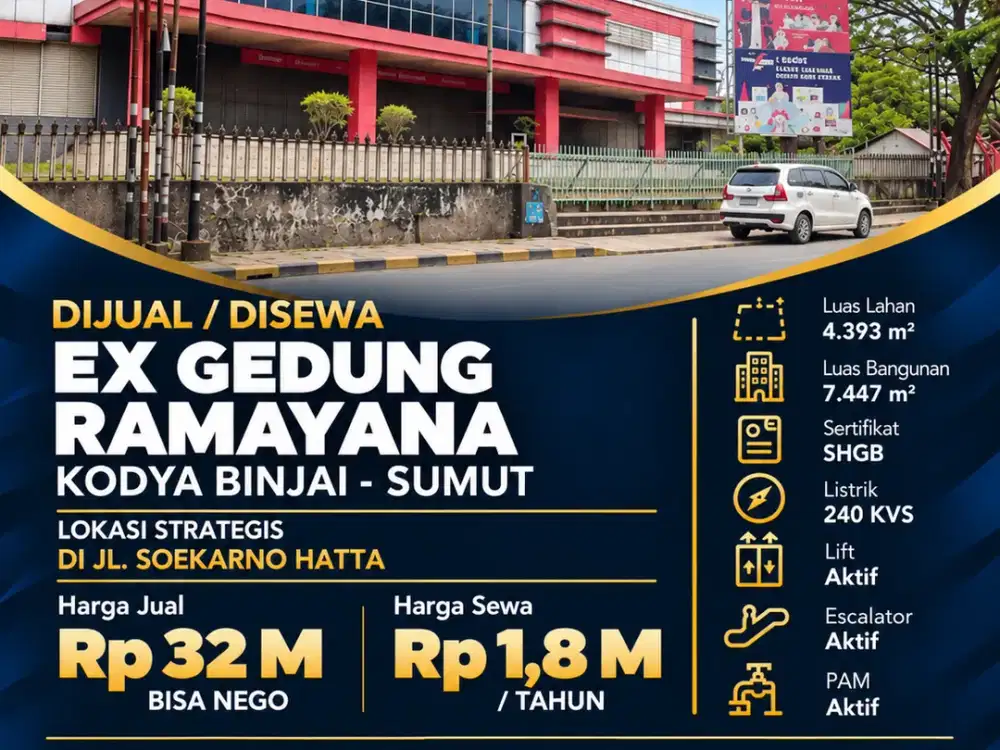 Dijual / Disewakan Gedung Eks Ramayana Jl. Soekarno Hatta, Binjai