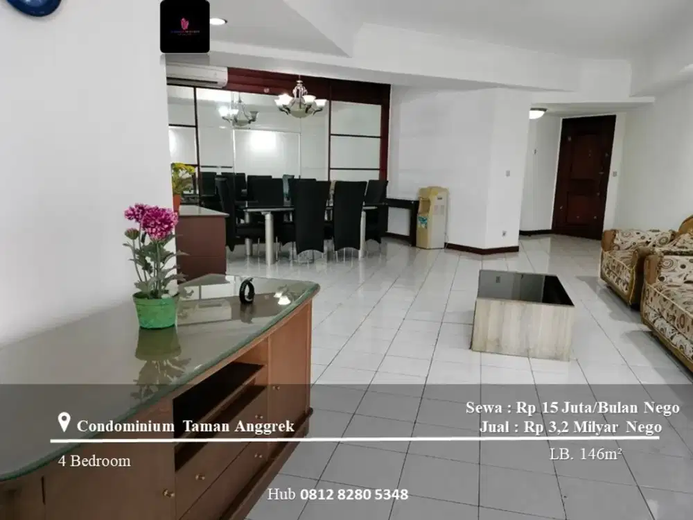Dijual Condominium Taman Anggrek High FLoor 3BR+1 Full Furnished