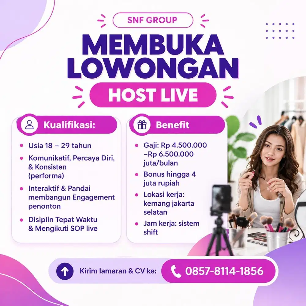 Dibutuhkan Host Live Fashion Wanita