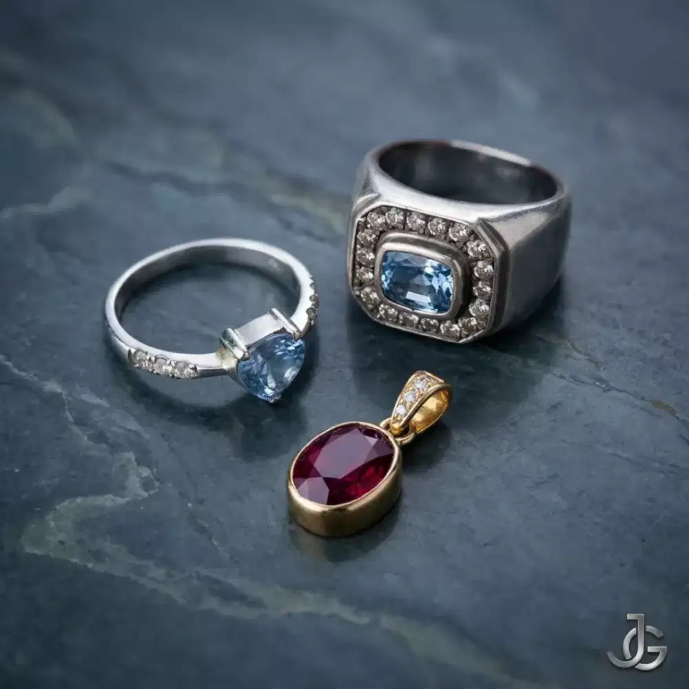 Koleksi Cincin Blue Safir & liontin ruby