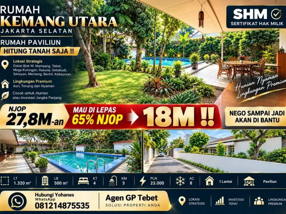 Rumah Paviliun 1320mtr kemang Utara hitung NJOP Tanah aja