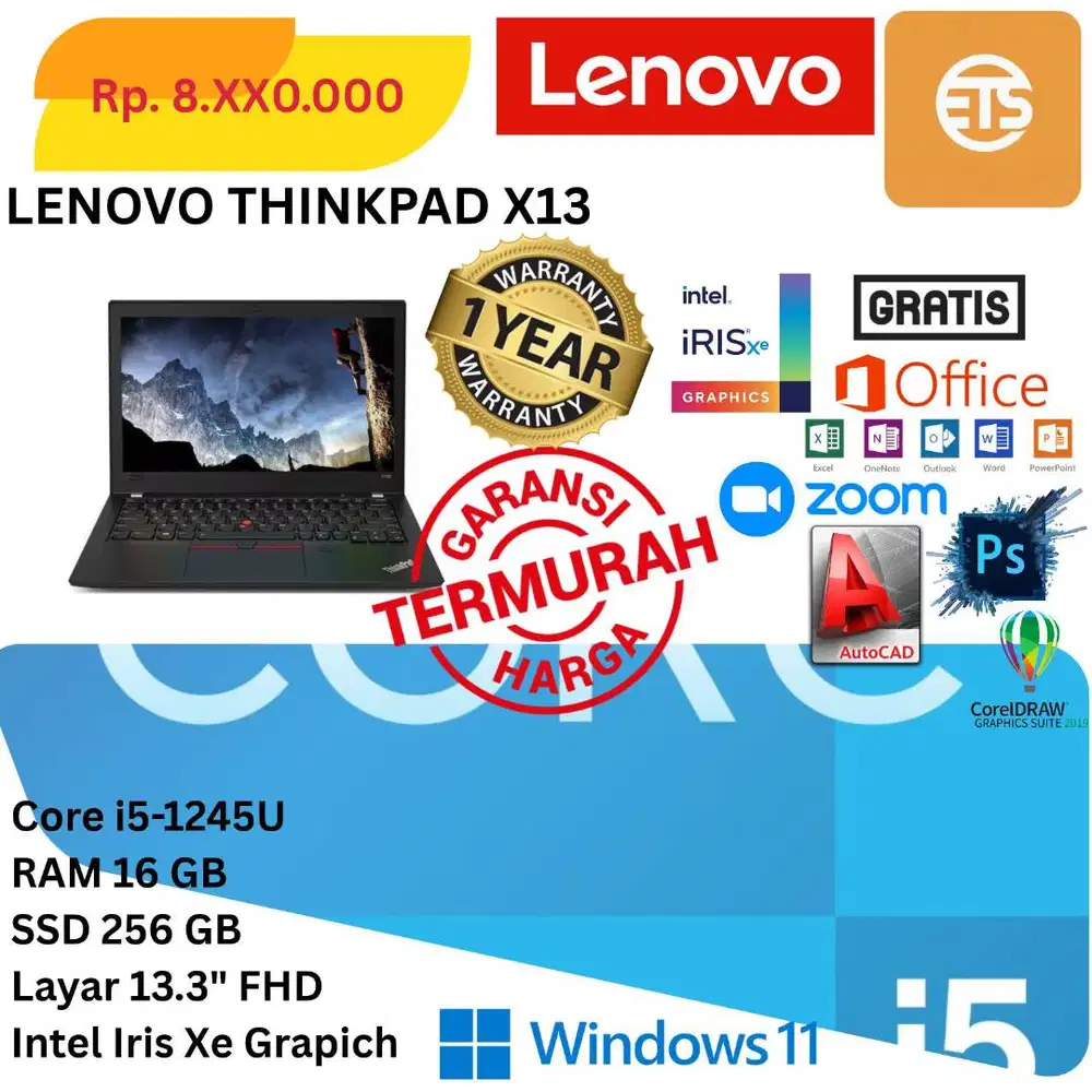 New Lenovo Thinkpad X13 Core i5-1245U Ram 16 Gb SSD 256Gb