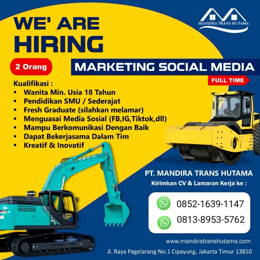 Di butuhkan marketing kontraktor