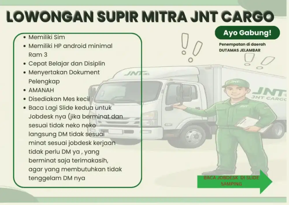 LOKER SUPIR TRUK MITRA JNT CARGO JELAMBAR