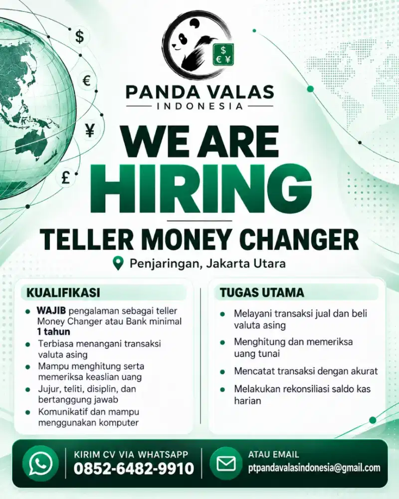 Lowongan Teller Money Changer Pengalaman - Penjaringan, Jakarta Utara