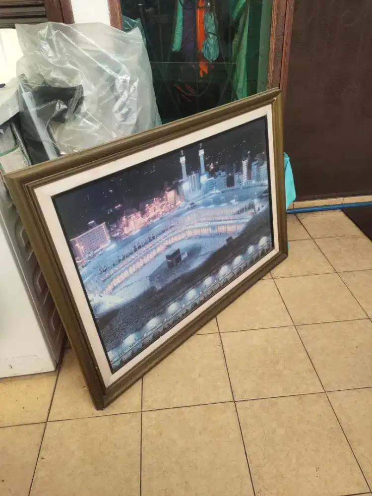 kaligrafi lukisan bingkai  gambar Ka'bah 80x100x80