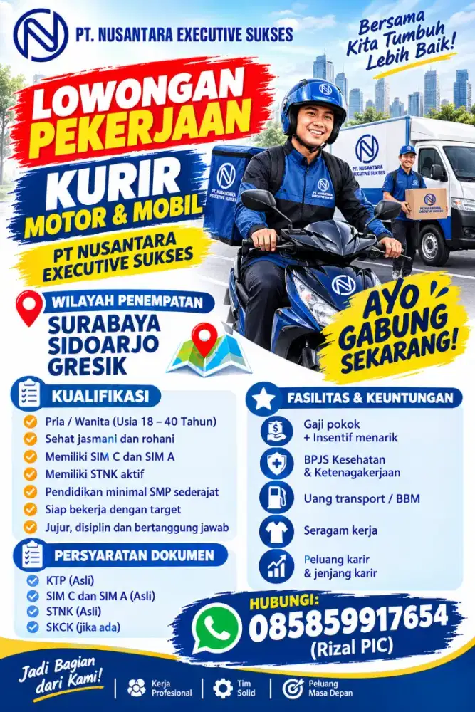LOKER KURIR ALL AREA JAWA TIMUR penempatan bisa pilih sesuai domisili