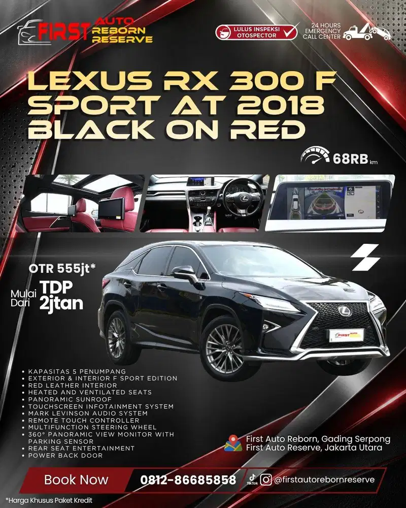 (TDP2jt) LEXUS RX 300 F SPORT AT 2018 BLACK ON RED