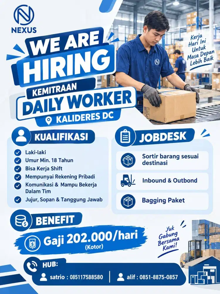 LOWONGAN DAILY WORKER  - KALIDERES DC