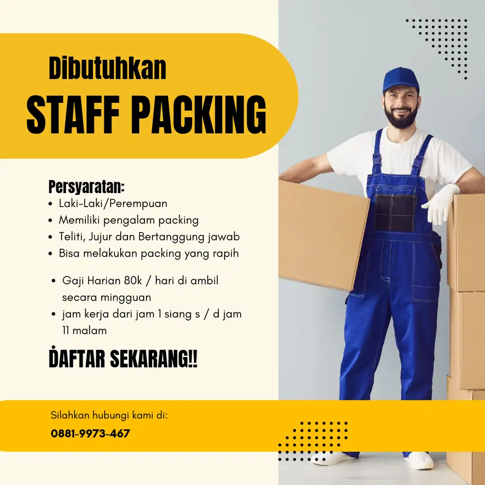Loker packing area kelapa dua tangerang gaji + uang makan harian