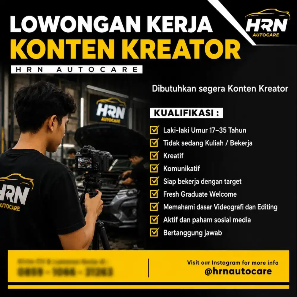 Dibutuhkan Segera Konten Kreator Bengkel Mobil