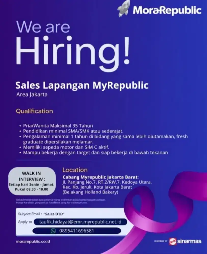 Lowongan sales internet mora Republik