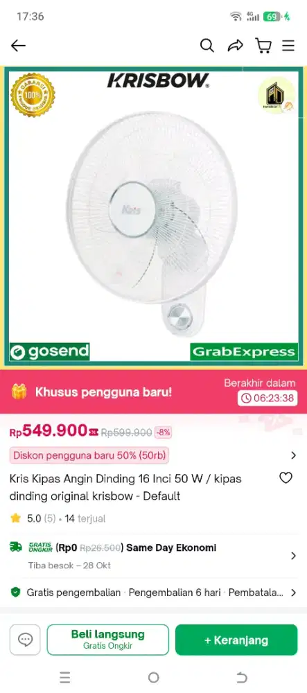 (BARU JUAL MURAH) Kipas angin merk (KRIS) 16 INCH 50 watt