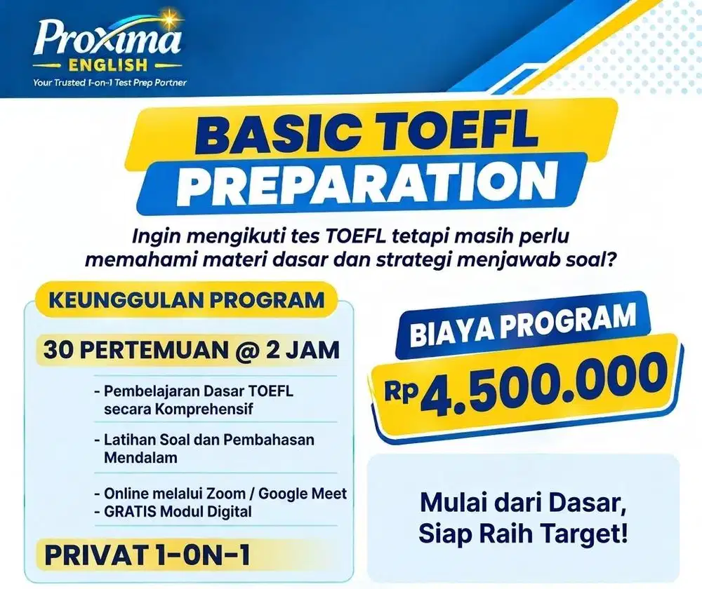 KURSUS ONLINE: BASIC TOEFL PREPARATION – PRIVATE 1-ON-1