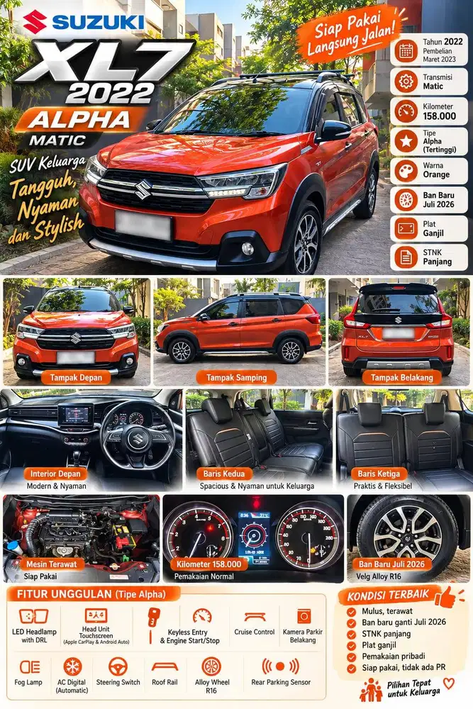 DIJUAL CEPAT SUZUKI XL7 ALPHA AT 2022 – ORANYE METALLIC