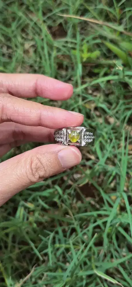 Cincin Pria Batu Crysoberyl Cats Eye Mata Kucing Ukuran 6 x 5 x 3 mm