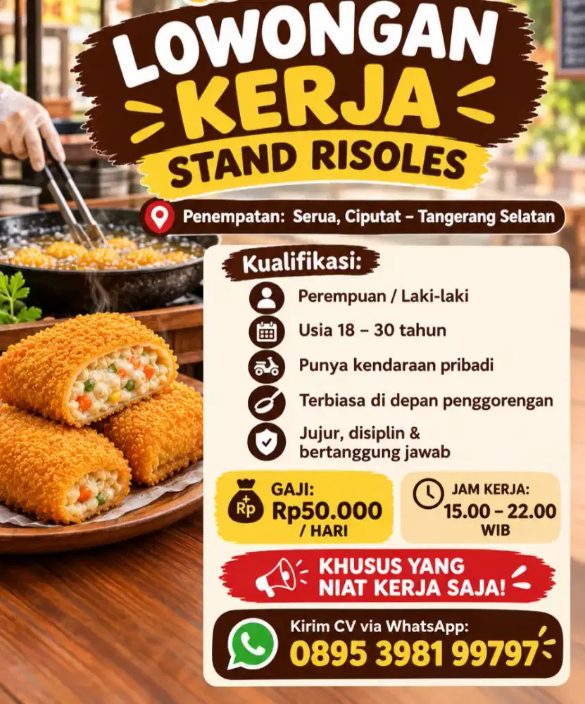 Di butuhkan segera penjaga Stand Risoles
