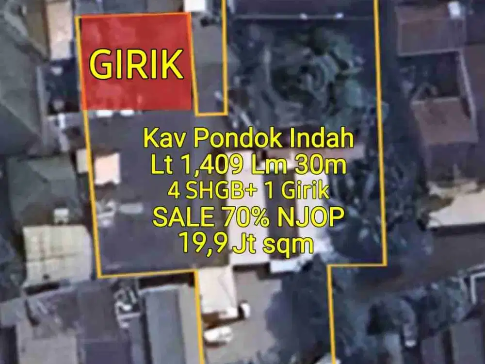Kavling Pondok Indah hanya 70% NJOP