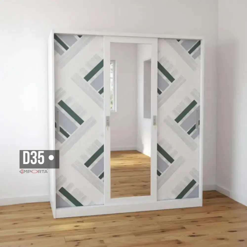 Lemari Pakaian Besi 3 Pintu Sliding Jumbo Importa OKELO S04 FM D35