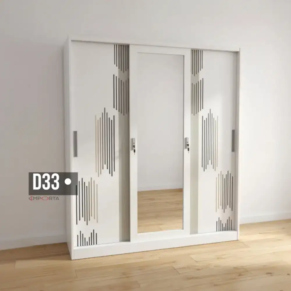 Lemari Pakaian Besi 3 Pintu Sliding Jumbo Importa OKELO S04 FM D33