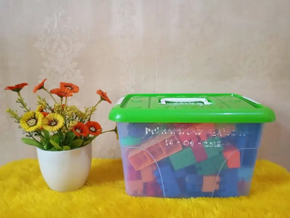 Mainan Edukasi Balok Susun / Brik Anak Set Lengkap + Boks Container
