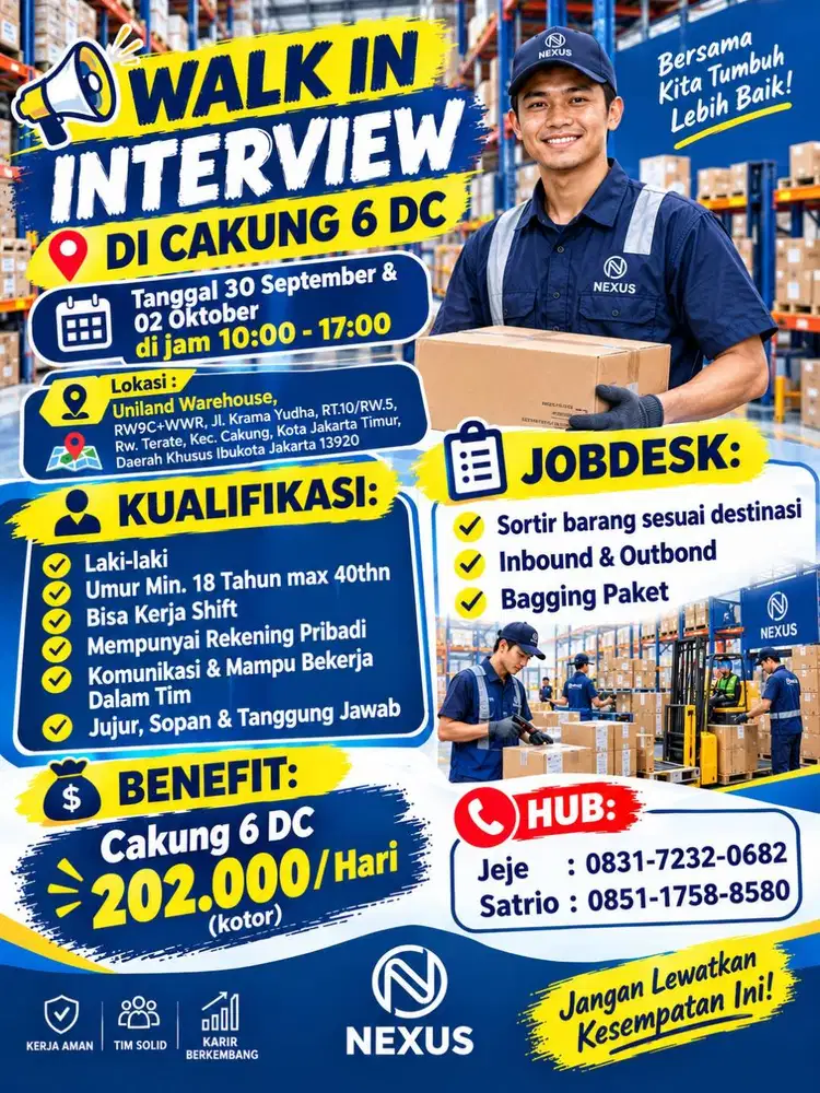 LOWONGAN DAILY WORKER  - CAKUNG 6 DC