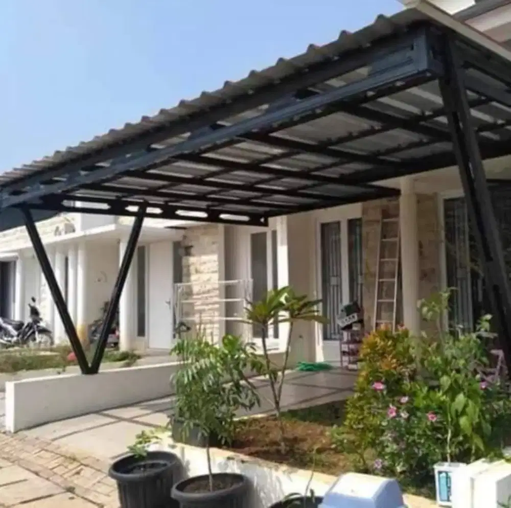 Instalasi Canopy atap teras baja ringan permeter