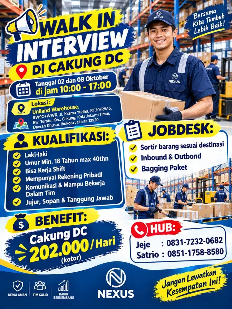 LOWONGAN DAILY WORKER  - CAKUNG DC
