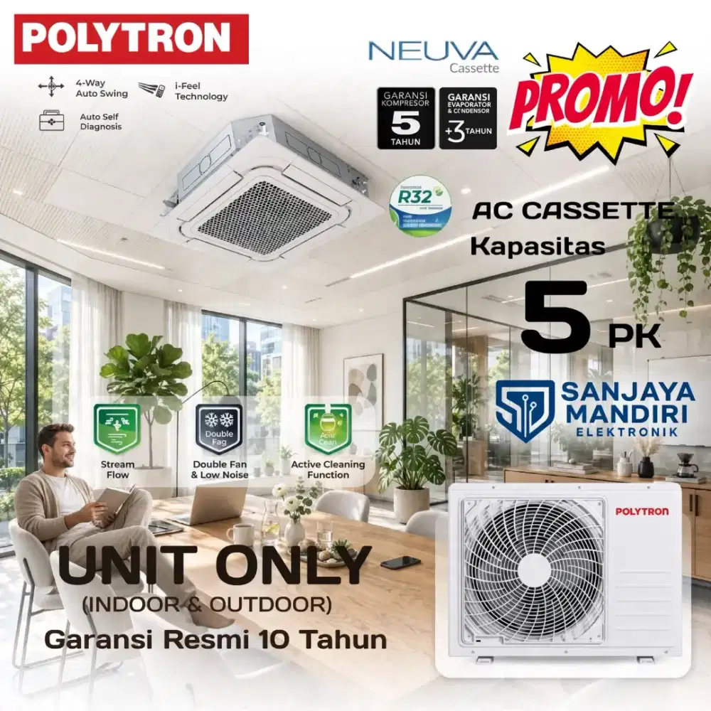 POLYTRON AC CASSETTE 5 PK NEUVA 3 PHASE 4-Way Auto Swing Louver I-Feel