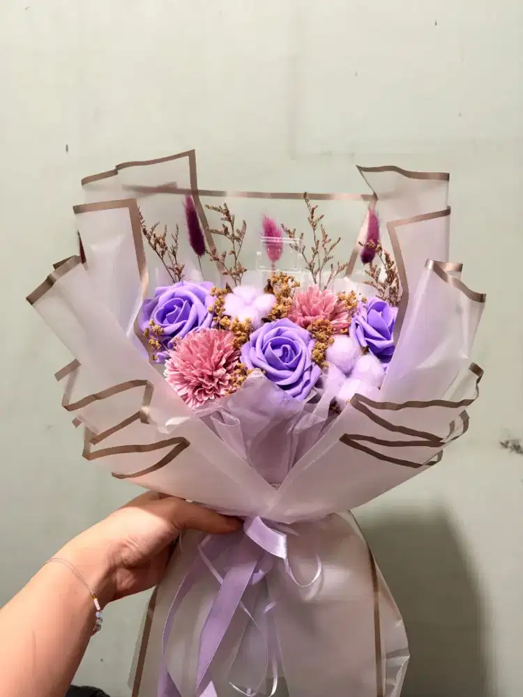 Buket Bunga Artificial / Bunga Kapas Ungu Preloved Mulus & Cantik