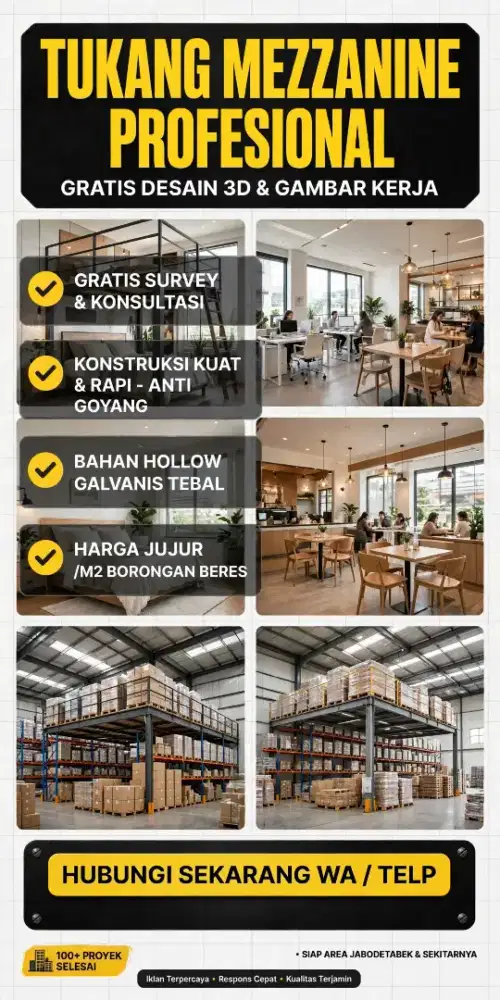 Bikin Mezzanine Kamar, Ruko, Gudang & Cafe - Free Survey