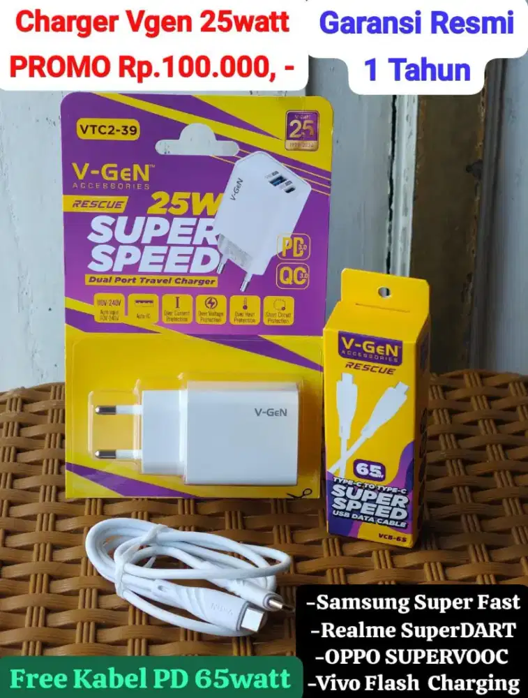 Charger Vgen 25watt Super Fast Charging ( COD JOGJA )