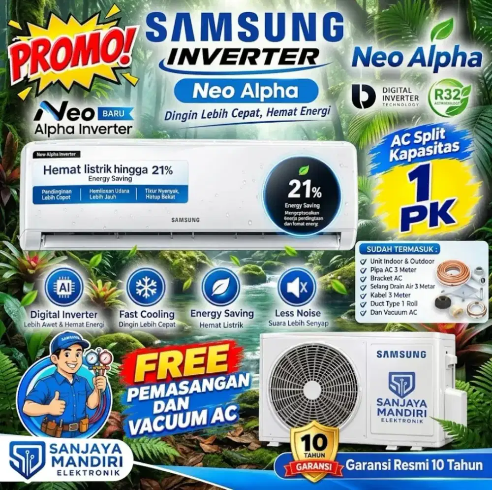 FREE PASANG! SAMSUNG AC 1 PK Neo Alpha INVERTER HD Filter FastCool R32