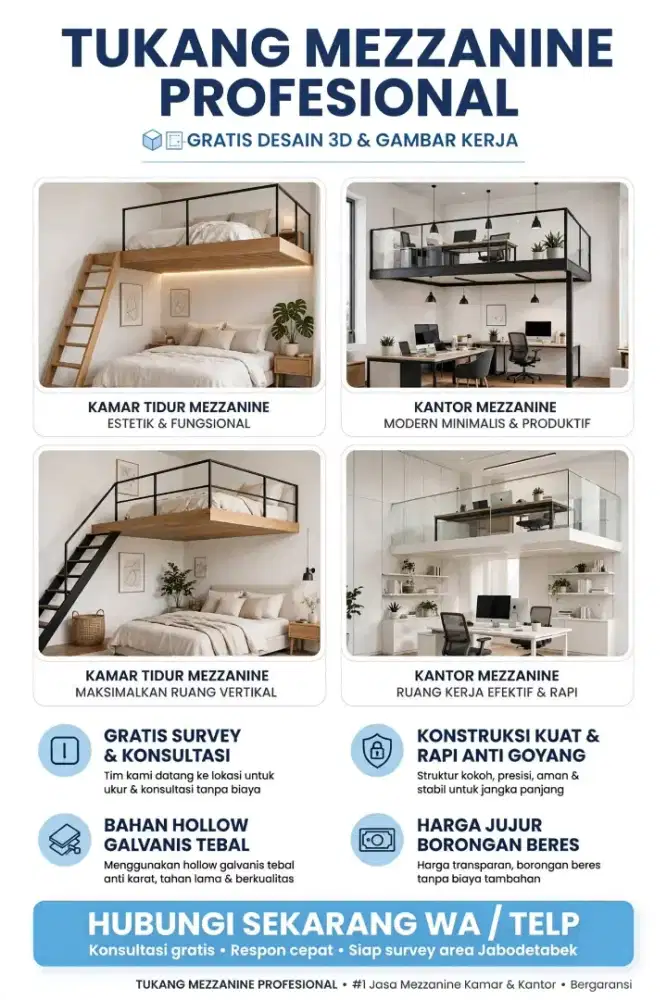 Jasa Pembuatan Mezanin/Mezzanine Kamar Kost Ruko Gudang - Free Desain