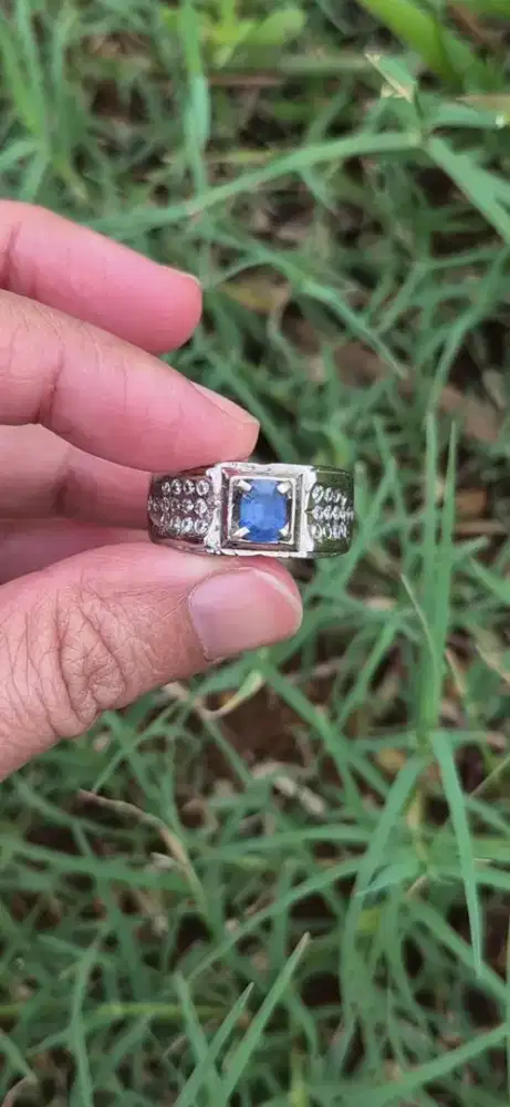 Cincin Blue Safir Sri Lanka Pria Ring Size 21 Batu 6 x 5 x 3 mm