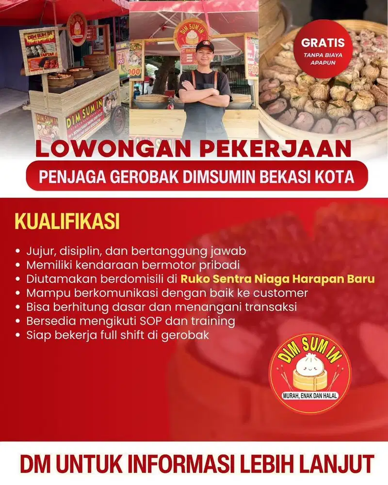 DIBUTUHKAN PENJAGA GEROBAK DIMSUMIN