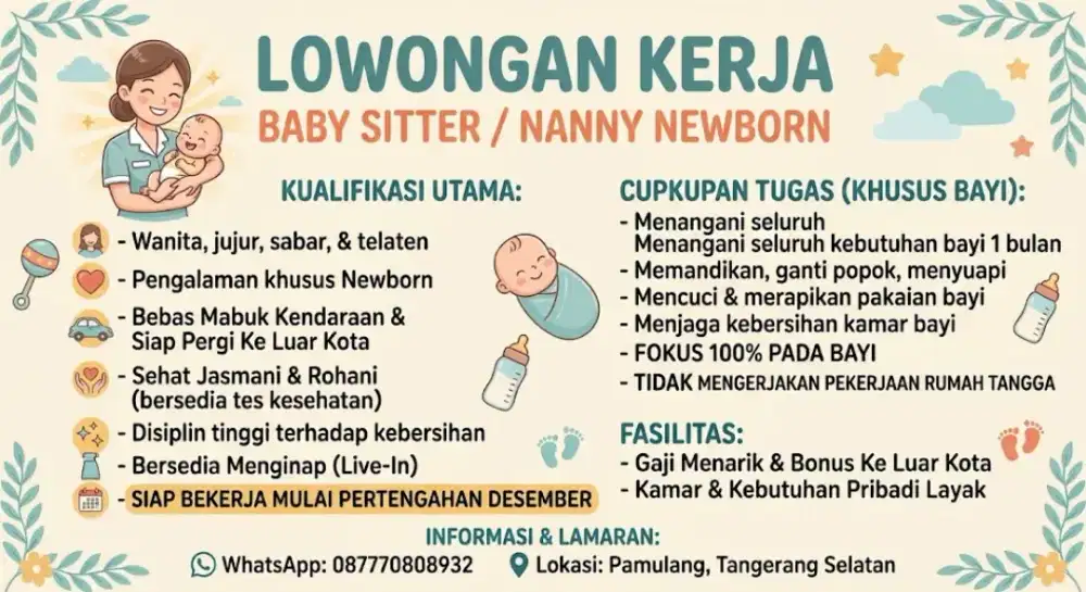 Dicari ART untuk momong bayi