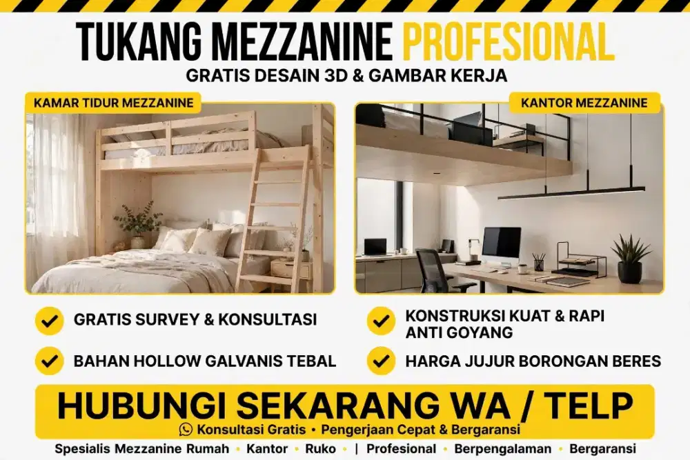 Tukang Las Mezzanine Profesional - Kuat Rapi Cepat - Free Desain 3D